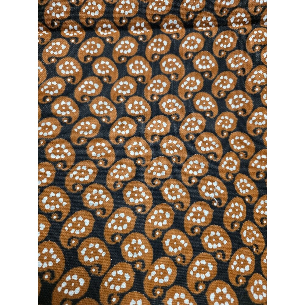 Vintage Heavy Cotton Fabric  44" x 2+ yards White Black Brown Paisley